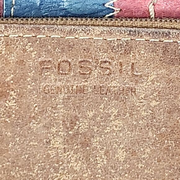Vintage Fossil Genuine Leather Trifold Wallet Patchwork‎ Womens, 7"Lx 4.25"H - Picture 10 of 14